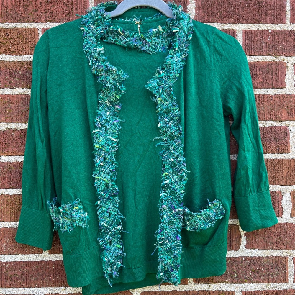 Kate Spade Silk Blend Cardigan Set with Tweed Trim Detail size Small Preppy Chić